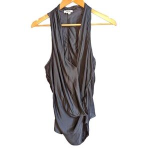 𝅺helmut LANG Charcoal Grey Chiffon Faux Wrap Tank Top Blouse Size Small